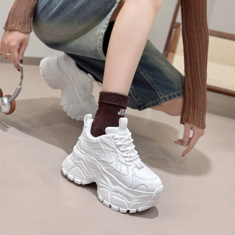 小个子真皮厚底休闲鞋女小白鞋2025早秋新款增高8cm显脚小老爹鞋|undefined