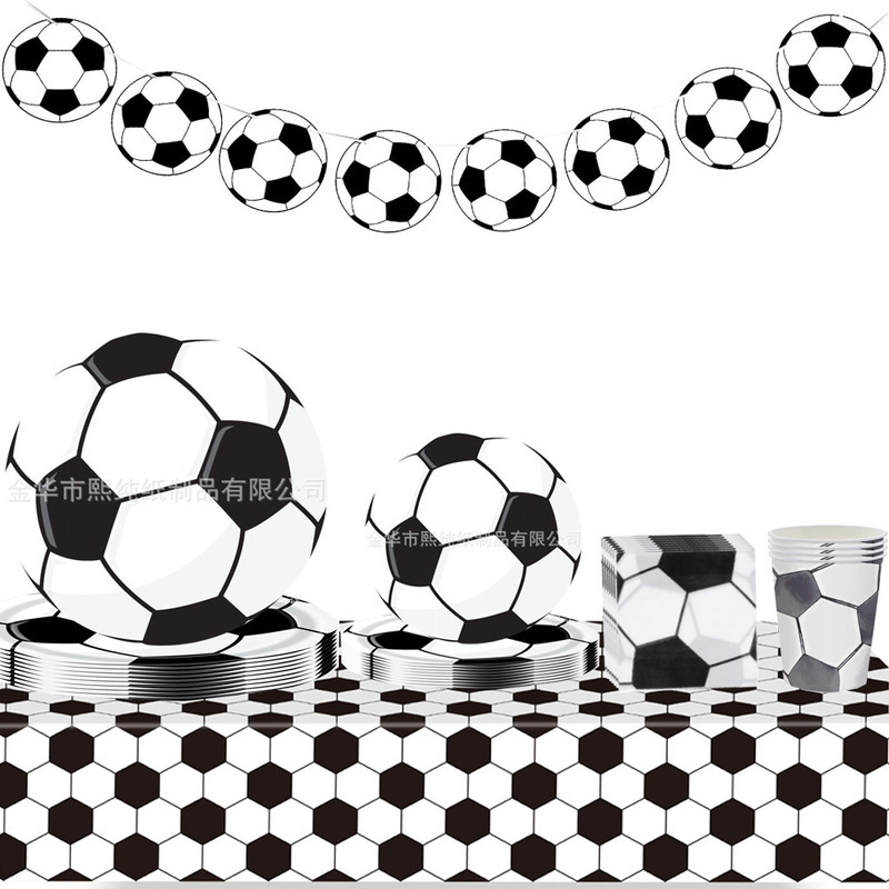 European Cup Football World Cup Festive Party Decoration Birthday Party Supplies Tablecloth Paper Plate Tableware Flag Pull suit