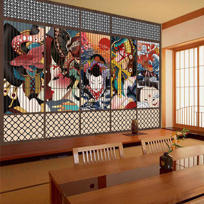 Japanese style wind wave ukiyo-e Wall cloth tatami jujiu house background wall wallpaper Japanese cuisine sushi mural