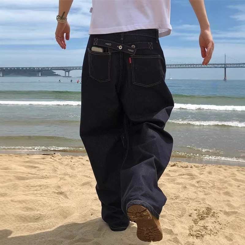 American Retro Selvedge Denim Dark Blue Jeans for Men, Niche Design with a High-End Feel, Loose Straight-Leg Pants American Retro Selvedge Denim Dark Blue Jeans for Men, Niche Design with a High-End Feel, Loose Straight-Leg Pants