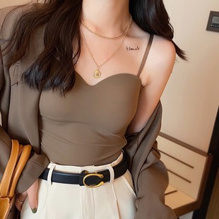 Women's Summer Camisole with Chest Pads, Suitable for Inner or Outer Wear, Beautiful Back Bra Integrated Underwear, White Tube Top