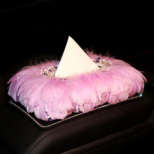 Car Tissue Box Seat Ornaments Car Rhinestone Feather Car Napkin Box Car Interior Decoration Shiny and Beautiful Interior