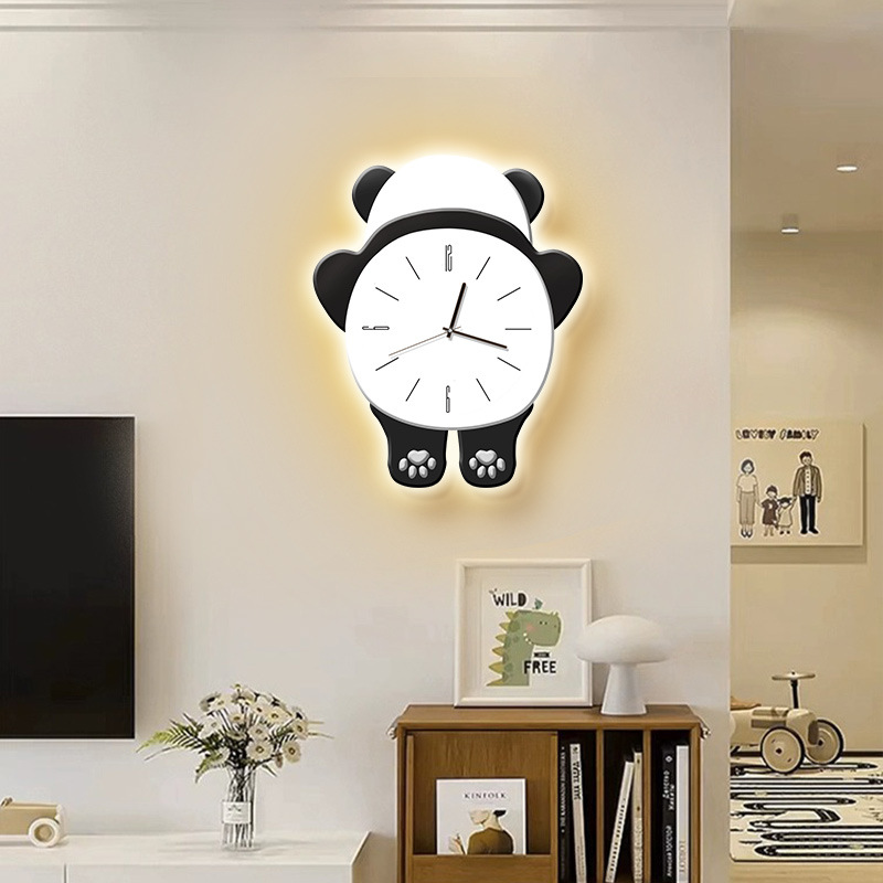 クリエイティブパンダ時計掛け時計客間家庭用ネットレッド新レストラン装飾画壁灯穴なし時計壁掛け壁