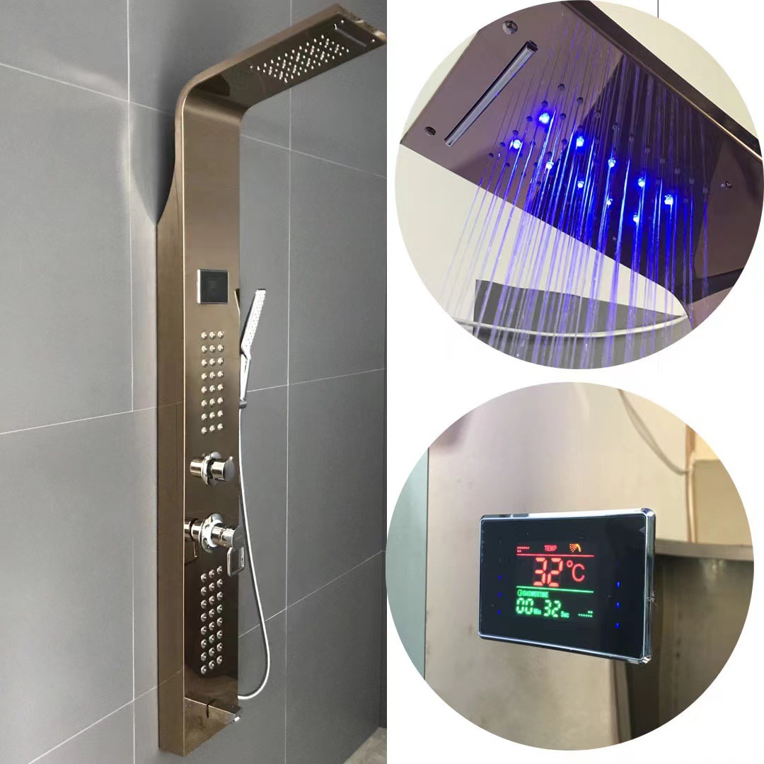 Pantalla de ducha dorada digital