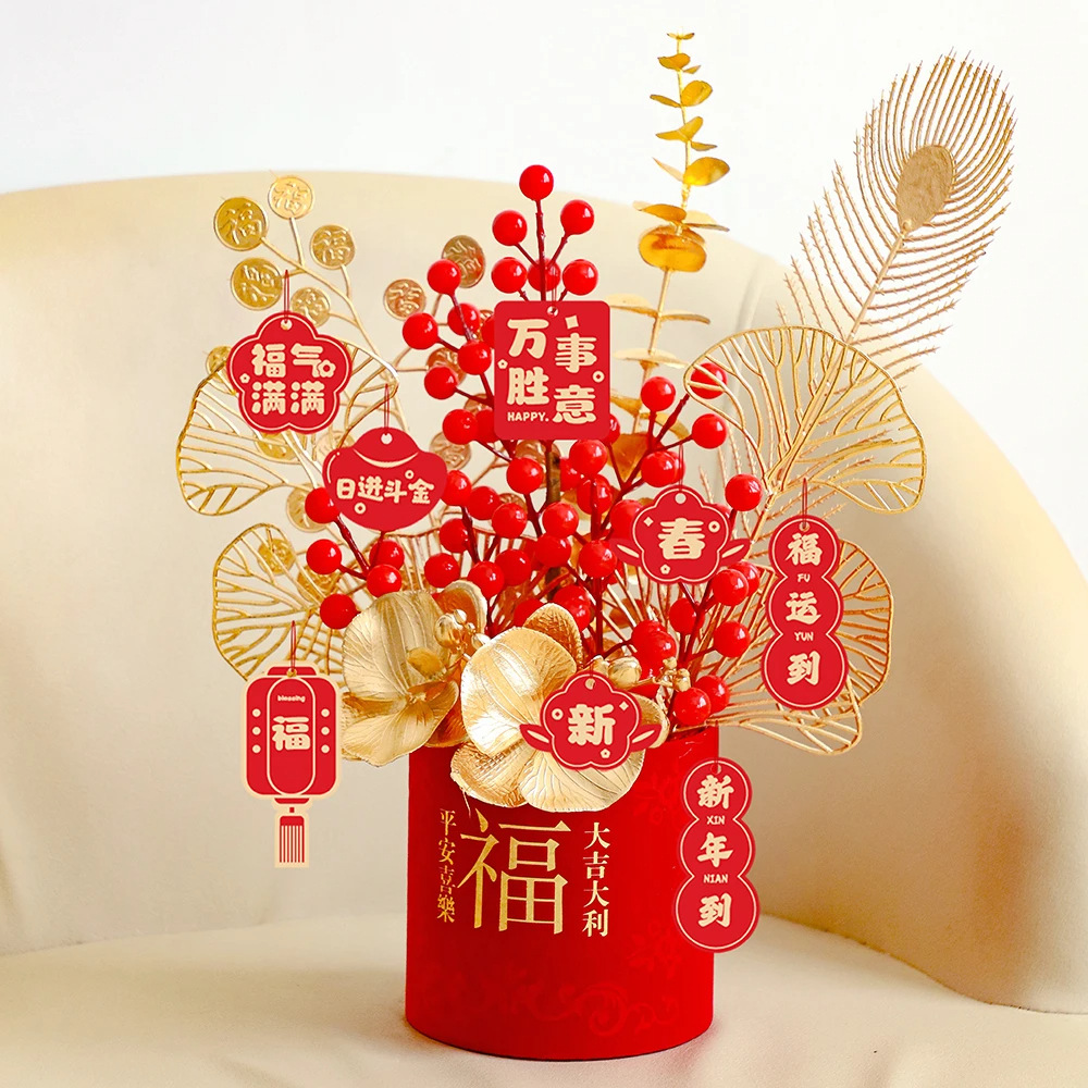 2026 decoración de Año Nuevo reubicación de flores de tela de terciopelo barriles de frutas ricas productos acabados de decoración de la atmósfera del Festival de Primavera Día de Año Nuevo boda