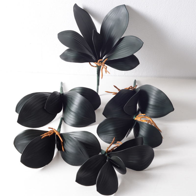 Simulación de hojas de orquídea de mariposa pu sensación de mano EVA goma suave de hoja de orquídea accesorios de arreglos de flores DIY imitación de plantas verdes al por mayor