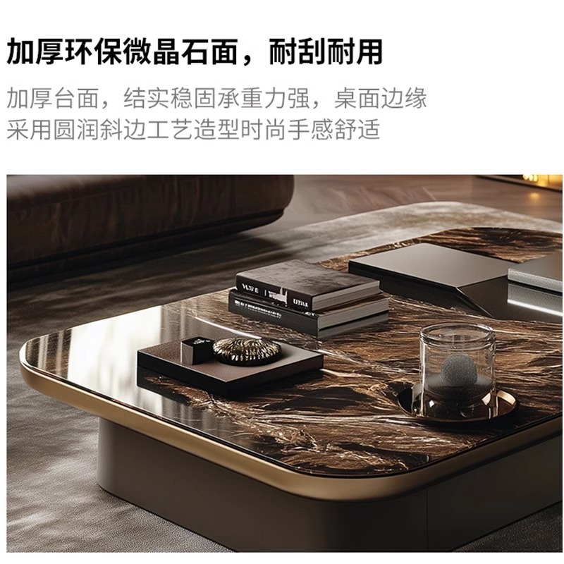 純粋に手作りされた軽い高級家具長方形無垢材微結晶石コーヒーテーブルホテルのリビングルームハイエンド大理石クリエイティブコーヒーテーブル|undefined