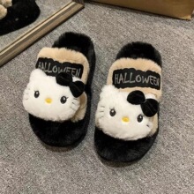 超厚甜美风kitty猫毛毛拖鞋女秋冬时尚百搭半拖外穿厚底一字棉拖