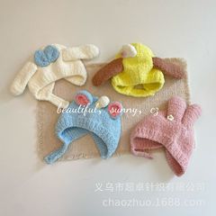 宝宝冬帽婴童款可爱撞色长耳朵护耳包头帽子儿童毛线帽