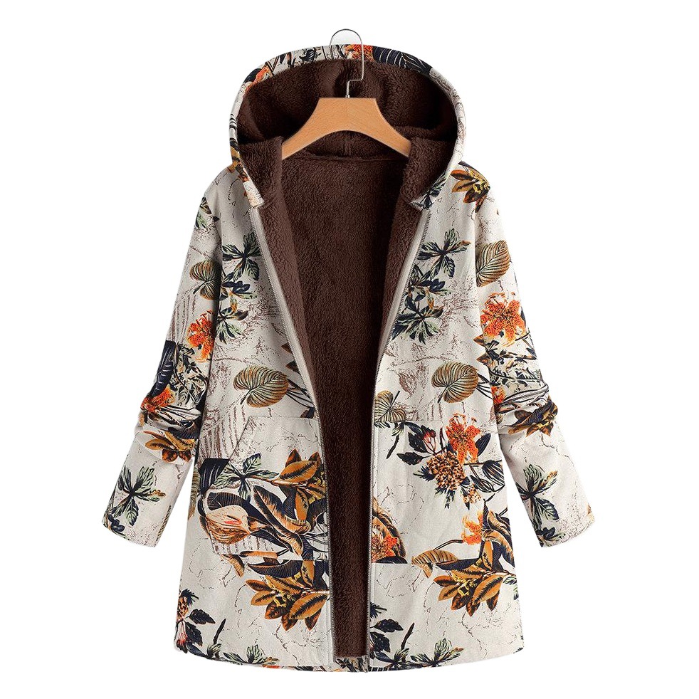 Foto real de abrigo de algodón compuesto grueso con capucha y cremallera de manga larga para mujer, abrigo de algodón de longitud media con estampado de Amazon image 1