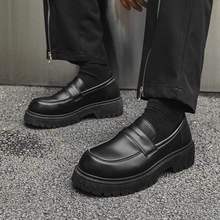 皮鞋男潮夏季透气韩版潮流英伦风厚底懒人一脚蹬豆豆鞋增高德比鞋