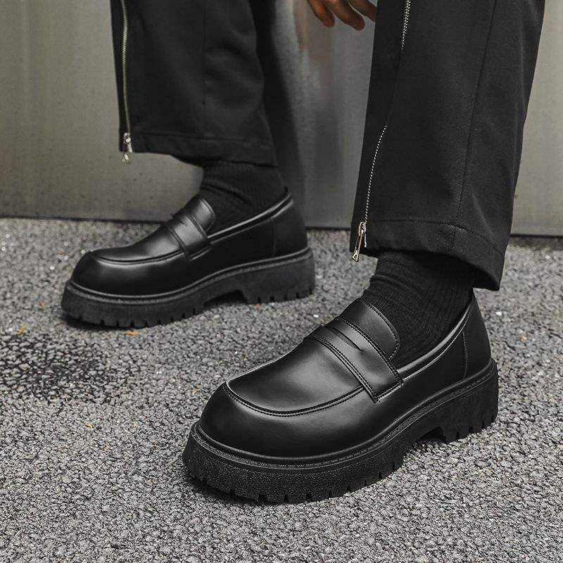 皮鞋男潮夏季透气韩版潮流英伦风厚底懒人一脚蹬豆豆鞋增高德比鞋