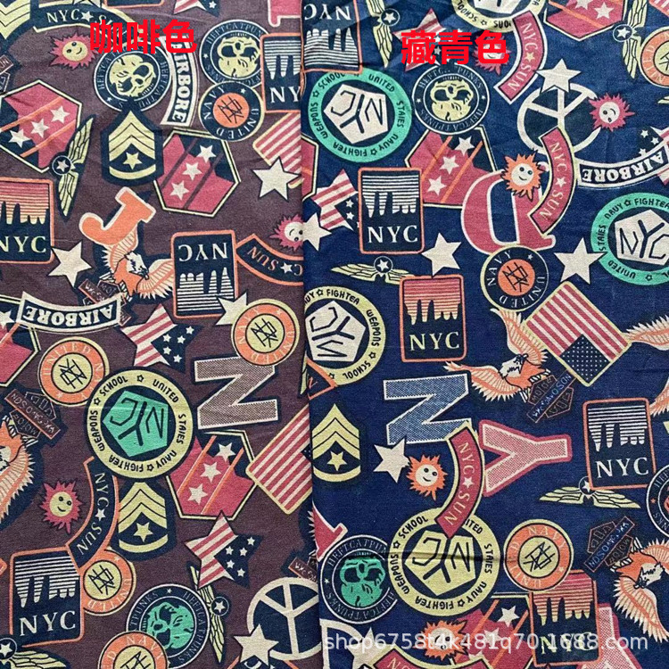 棉麻印花布料 民族风米国星条字母 波西米亚面料丽江靠枕桌布麻裙