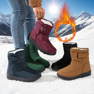 Snow Boots for Women Cross-Border Large Size 45 Winter New Velvet Warm Cotton Boots Mid-Length Boots Snow Boots Pu Anti-Slip Sole
