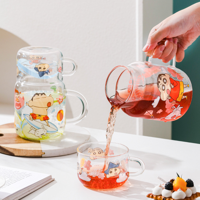 Hervidor de agua fría, hervidor de agua fría, alta capacidad de verano, vasos de vidrio a prueba de explosiones y resistentes a altas temperaturas para una persona, conjunto de tazas de bebida