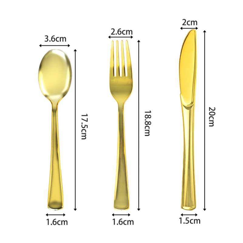 Cross-Border Disposable Cutlery Set, Gold-Plated Forks for Parties, Vintage Tableware, Ps Plastic Long-Handled Spoons