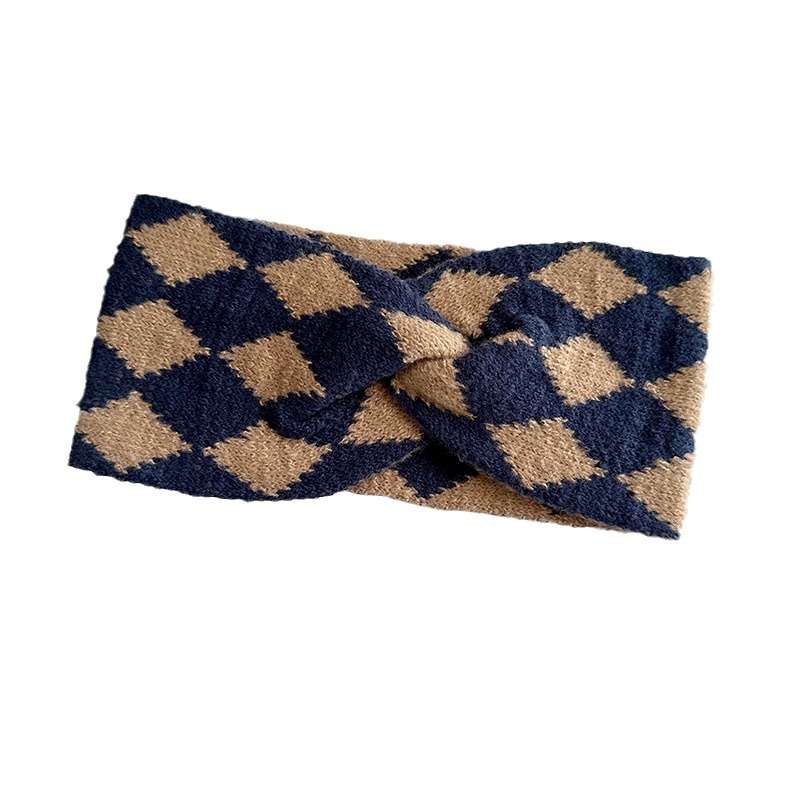 Banda de cabello para mujeres 2025 verano nuevo tejido de diamante de doble color cruzado correa de cabello de protección de la oreja caliente cubierta de cabello accesorios para el cabello