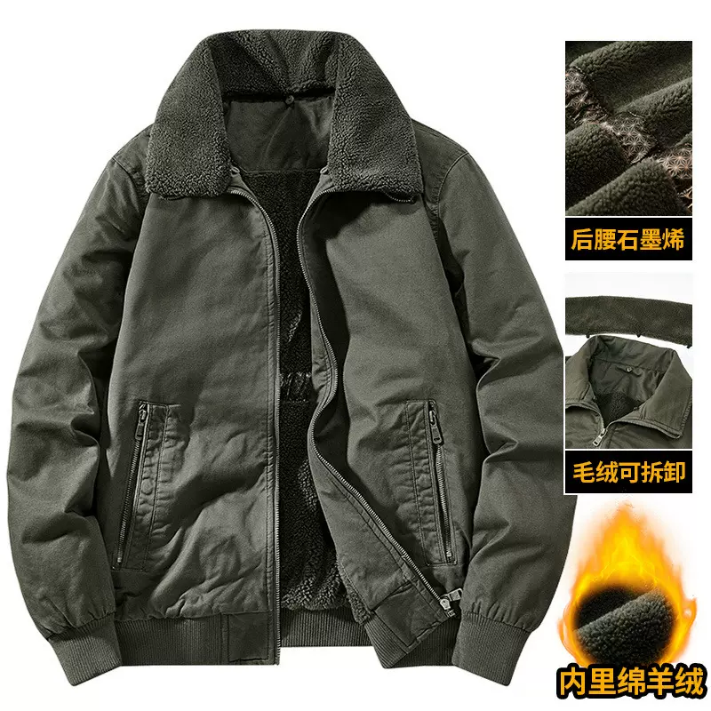 两面穿男士秋冬复古水洗飞行夹克棉服男士外套保暖加厚棉服外套