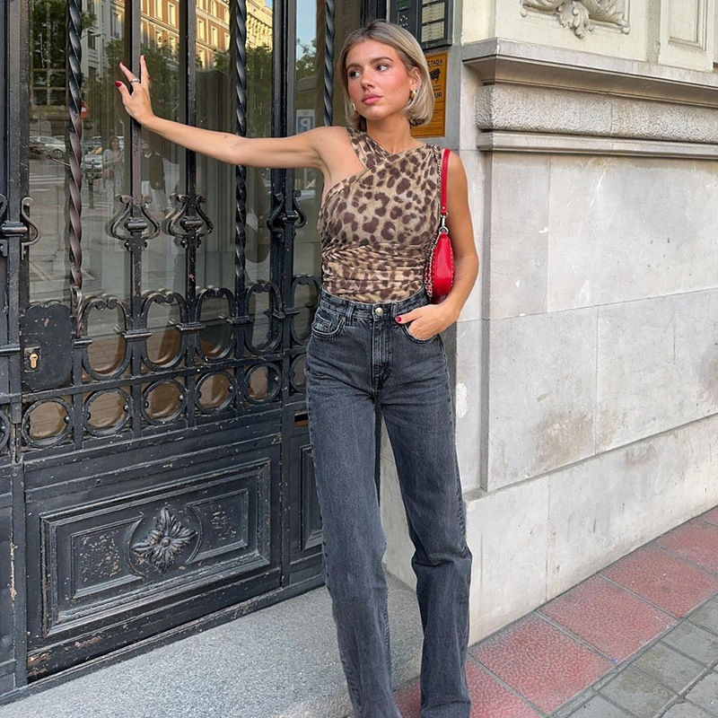 Dames jumpsuit met luipaardprint asymmetrisch en mesh_voghion.com
