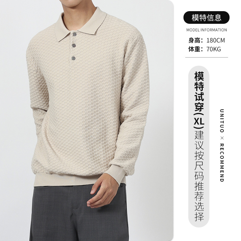 Lujo ligero antiguo estilo de ropa de hombre estriado solapa polo camisa de punto hombre suéter casual de negocios de otoño y invierno chaqueta de hombre