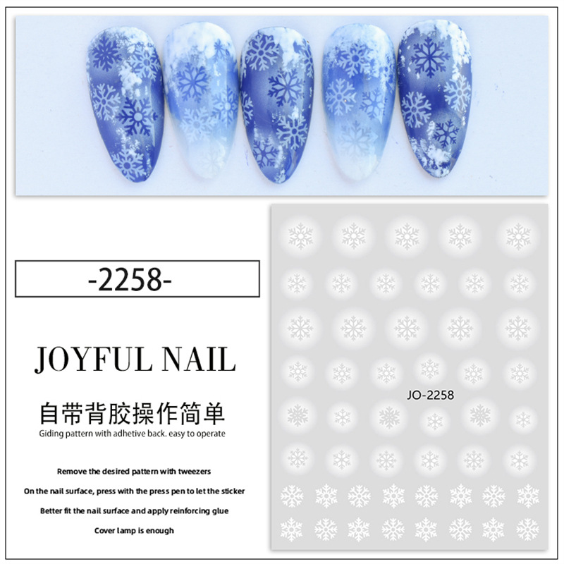 Nuevo estilo japonés hueco copo de nieve uñas pegatinas fresco floración blanco copo de nieve uñas pegatinas con calcomanías adhesivas