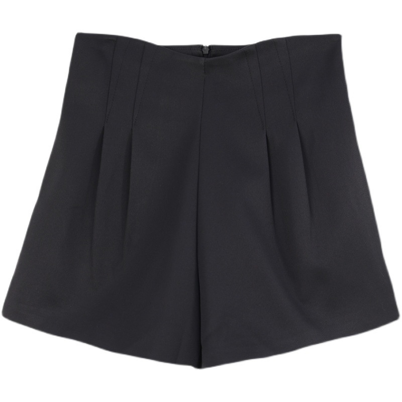 Black Wide Leg Shorts Women's 2024 Summer High Waist Slimming Outer Wear Loose Small Casual A- Line Trendy Ins Pants