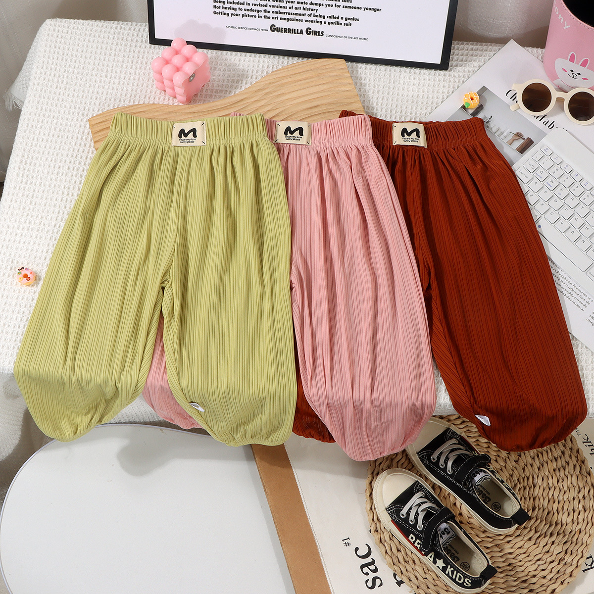 [Personalizado] Pantalones a prueba de mosquitos para bebés, pantalones delgados de nueve puntos para niños, bombachos transpirables de seda de hielo para niñas