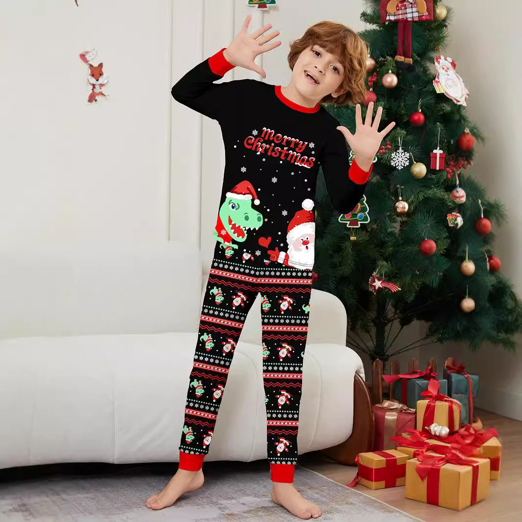 Christmas Santa Claus Dinosaur Family suit Christmas family suit black loungewear_voghion.com