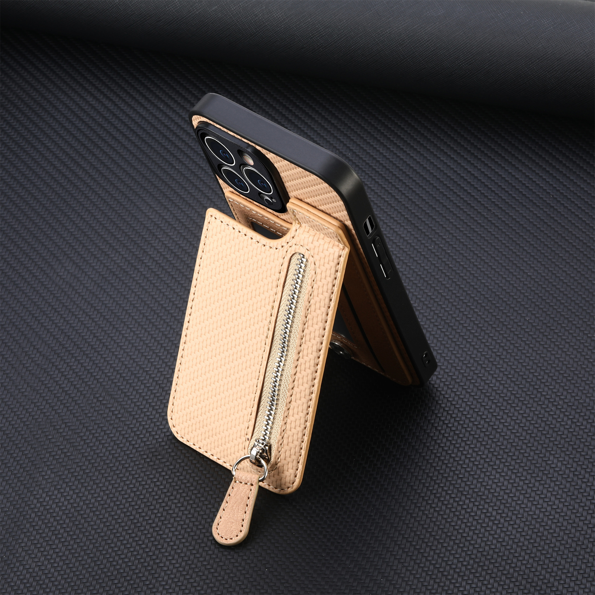 TechGlobe Compatible With IPhone 17 Flip Holder Phone Case Wallet Stand Zipper Bag Card Slot Protective Cover_voghion.com