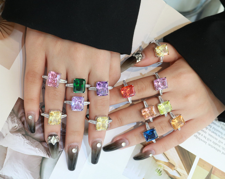 Fashion Geometric Sterling Silver Inlay Zircon Rings 1 Piece