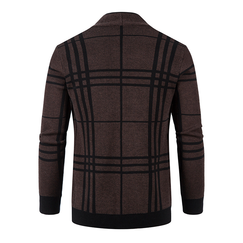 Men's youth plaid jacquard sweater jacket knitted cardigan men's_voghion.com