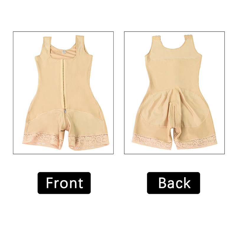 one piece body shaper Tummy Control Shapewear Women open crotch zipper 3 rows of buttons_voghion.com