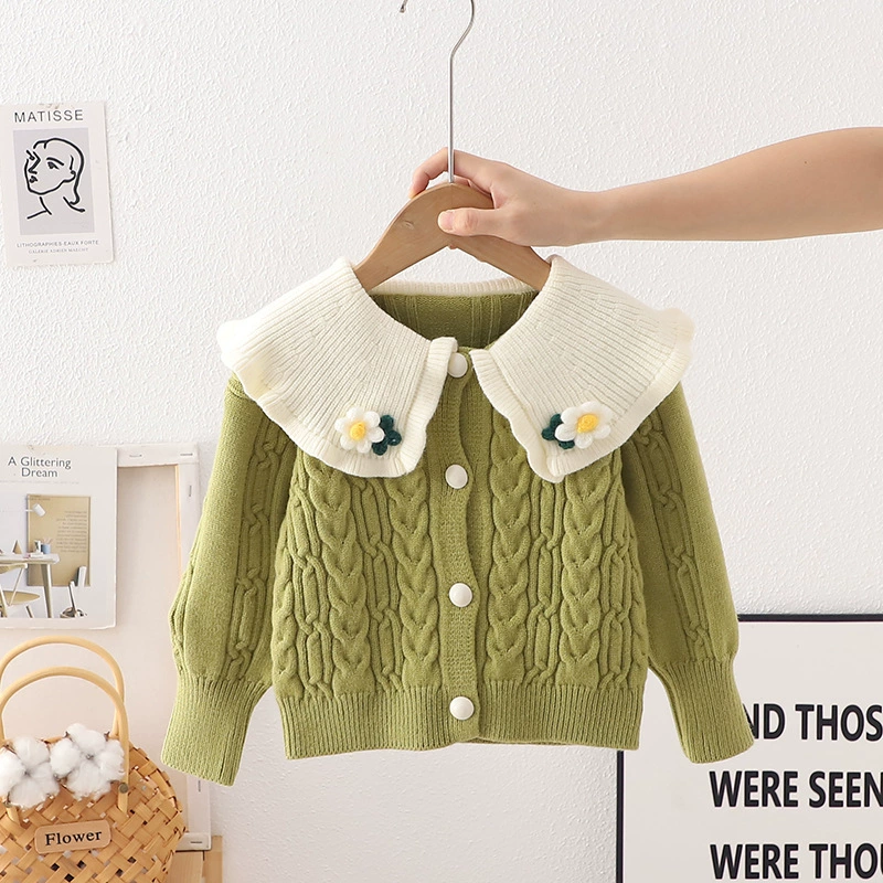 Autumn colored sweater, cardigan, flowered
