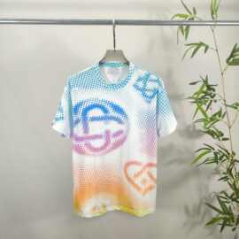 欧货夏季沙滩速干面料圆领T恤CA圆点渐变短袖上衣男女款跨境代发