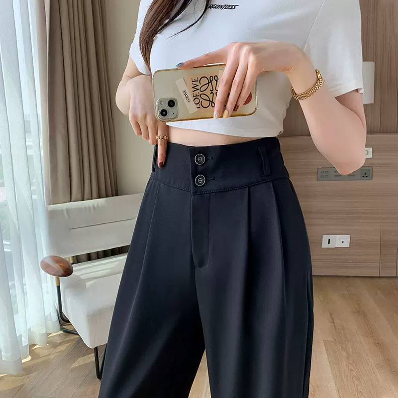西装阔腿裤女秋冬款2025年新款加绒高腰显瘦垂感西装裤黑色直筒裤