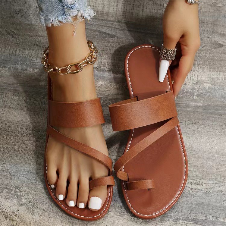 2025 Spring/Summer New Plus Size Women's Shoes Slip-On Fashion Comfortable Flat Sandals_voghion.com