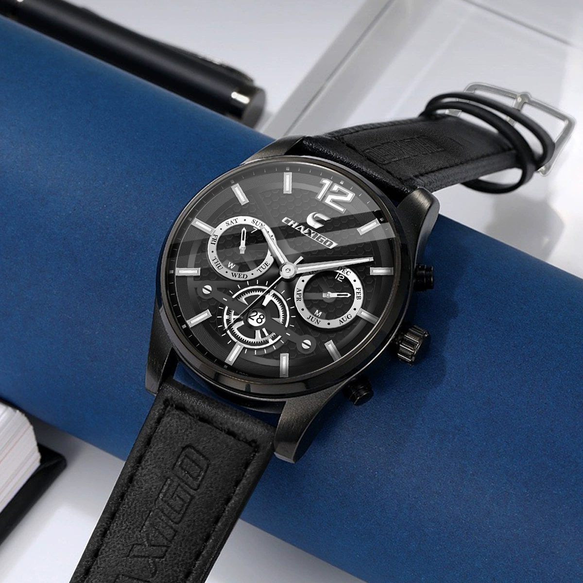 Швейцарские часы CHAXIGO/Casig, модные мужские кварцевые часы, водонепроницаемые спортивные часы, популярный кожаный ремешок, в наличии, оптом.