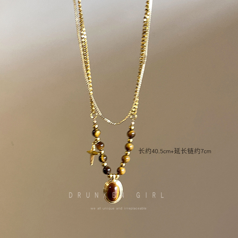 XL-0106 虎眼石双层十字项链