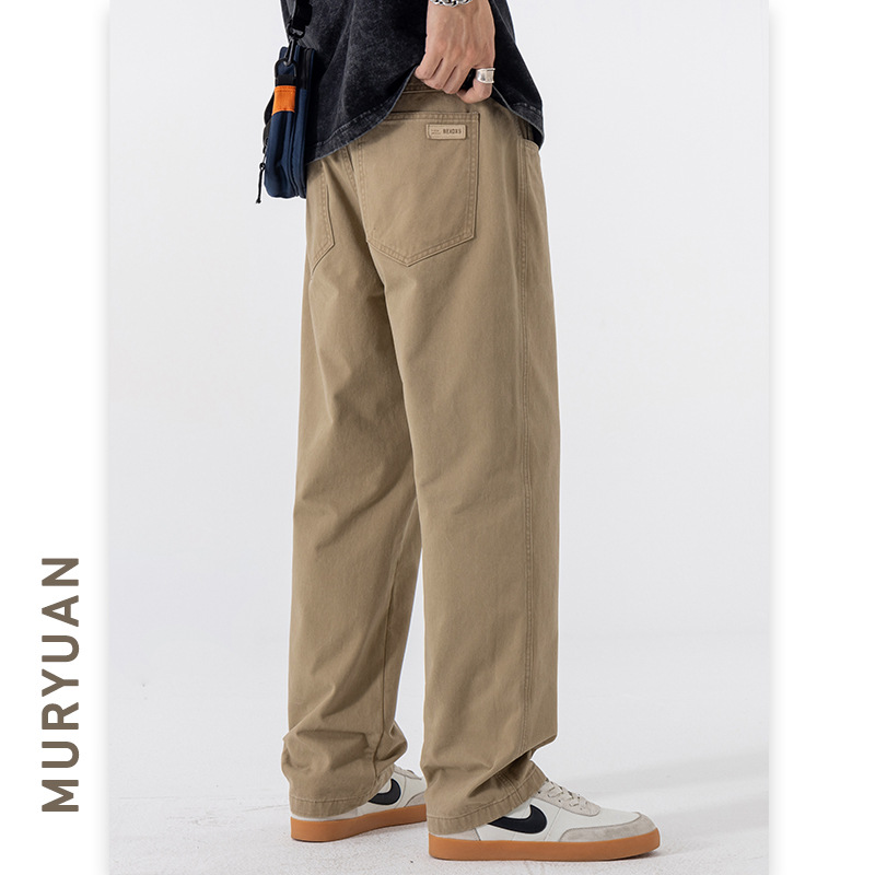Mu Yuan Men's Fashion Brand cleanfit Pure Cotton Casual Pants Men's Loose Straight Japanese Solid Color Overalls
