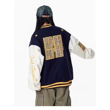 2025美式潮牌棒球服春秋插肩撞色刺绣设计宽松休闲情侣夹克外套女