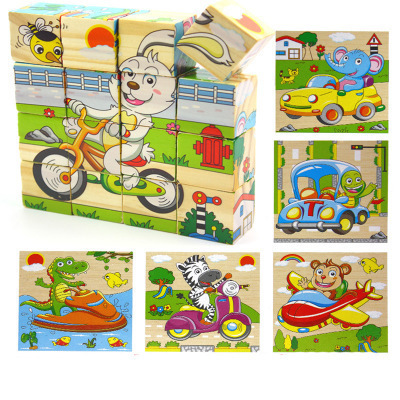 Rompecabezas de madera de 16 piezas para niños 3D tridimensional pintura de seis caras 3-6 años bebé educación temprana iluminación educativa bloques de construcción juguete