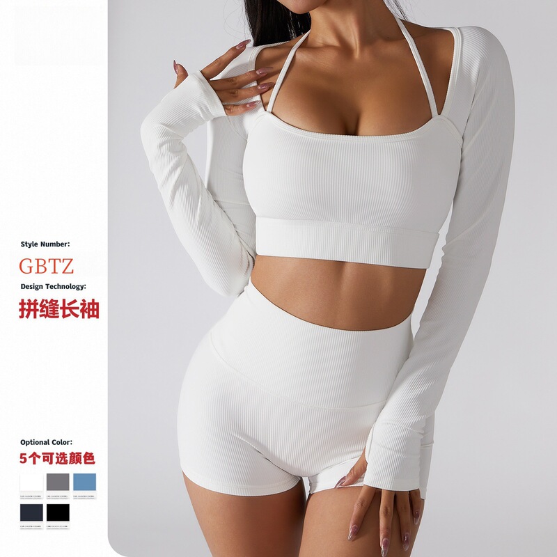 Cross-Border Sports Tops, Fitness Yoga Clothes, Long-Sleeved High-Waisted Knitted Hip-Lifting Pants, Quick-Drying Women's Seamless Yoga Suits for Women