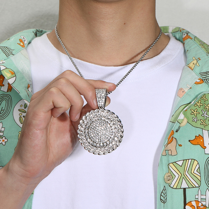 Hiphop Full Diamond Round Pendant Necklace For Men And Women_voghion.com