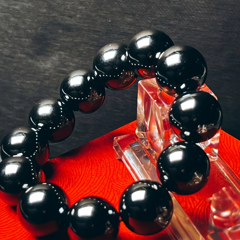 [I 67600 Black Obsidian Beaded Bracelet 天然乌金黑曜石手链]
