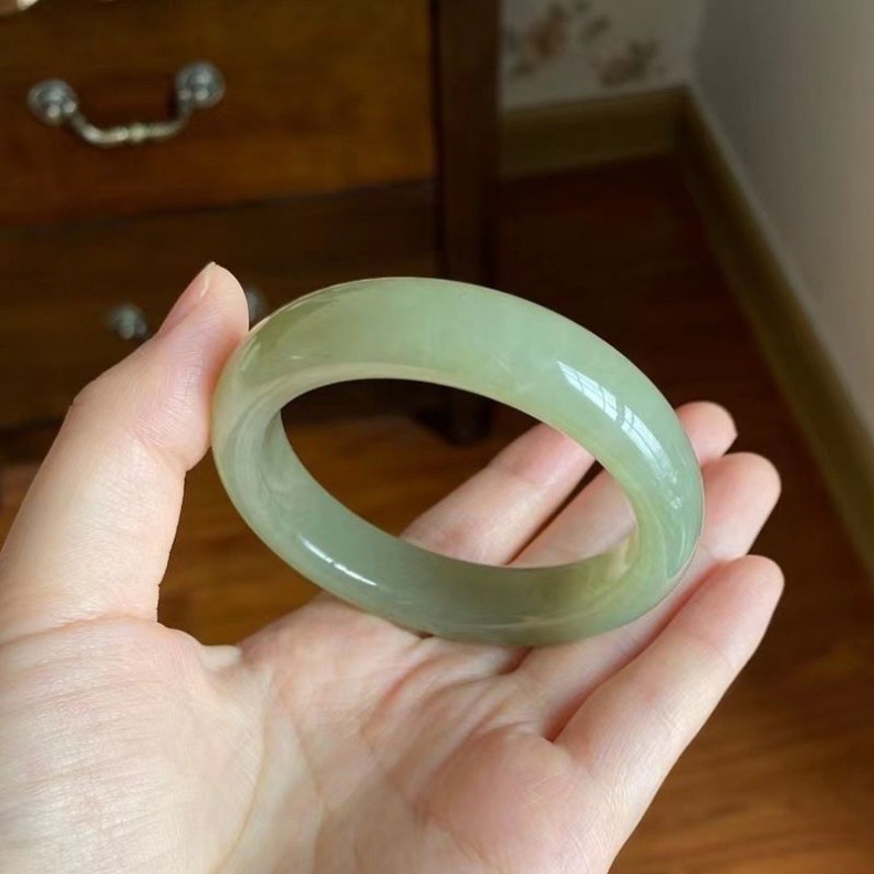 Vòng tay ngọc bích Hetian Tân Cương tự nhiên màu xanh trứng vịt – đường kính trong 54–64 mm chi tiết 11