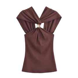 挂脖欧美风新款领春季批发修身上衣金色镶饰外贸图片色