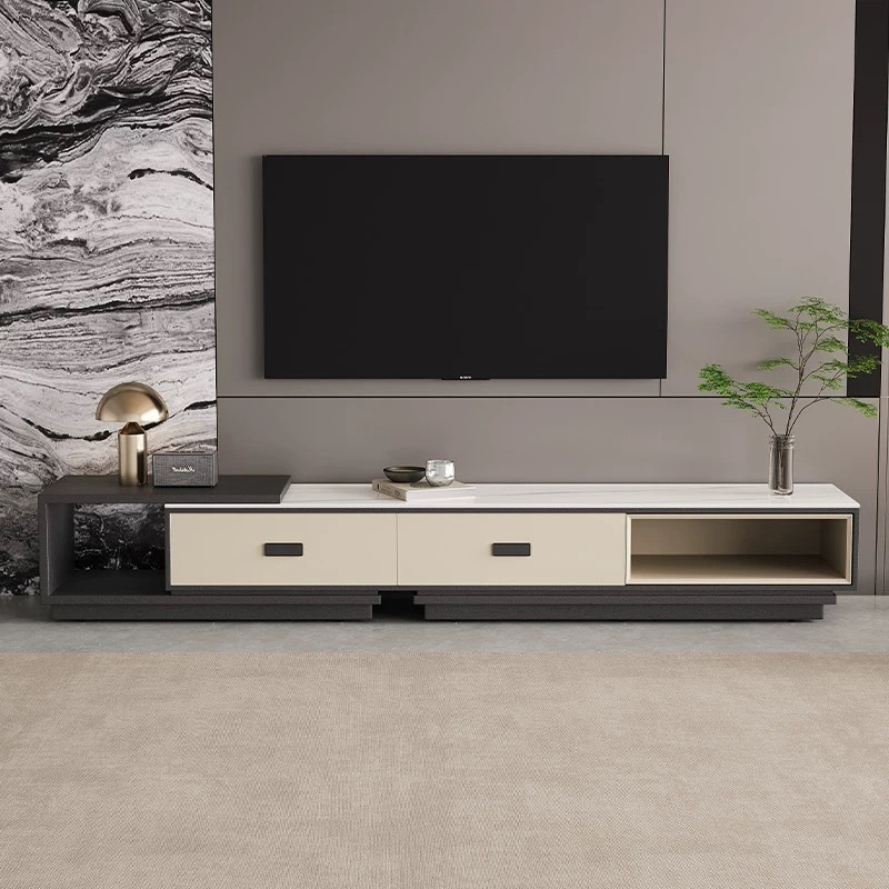 Nuevo estilo de lujo ligero y moderno simple meseta de té sala de estar doméstica minimalista mesa de tabla de roca combinación de gabinete de vidrio
