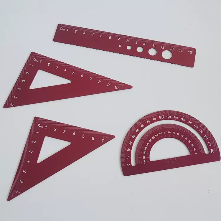 厂家直供铝合金套尺四件套三角板直尺金属尺子套装批发小学生文具