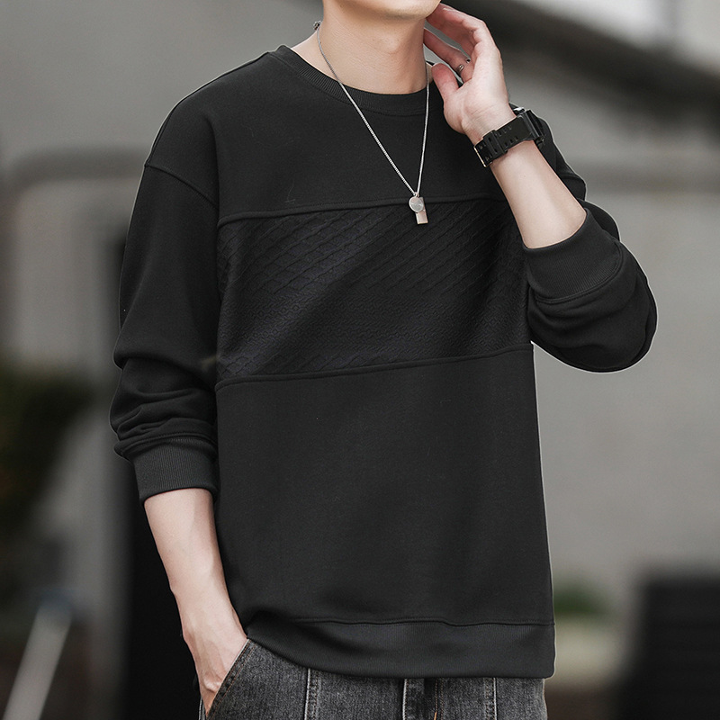 Hombres primavera y otoño nuevo estilo de camiseta de cuello redondo marca de moda masculina suelta versátil camiseta de manga larga ropa casual