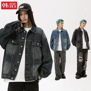 定制/Custom 做旧水洗破洞设计牛仔夹克男春季款潮牌情侣复古外套